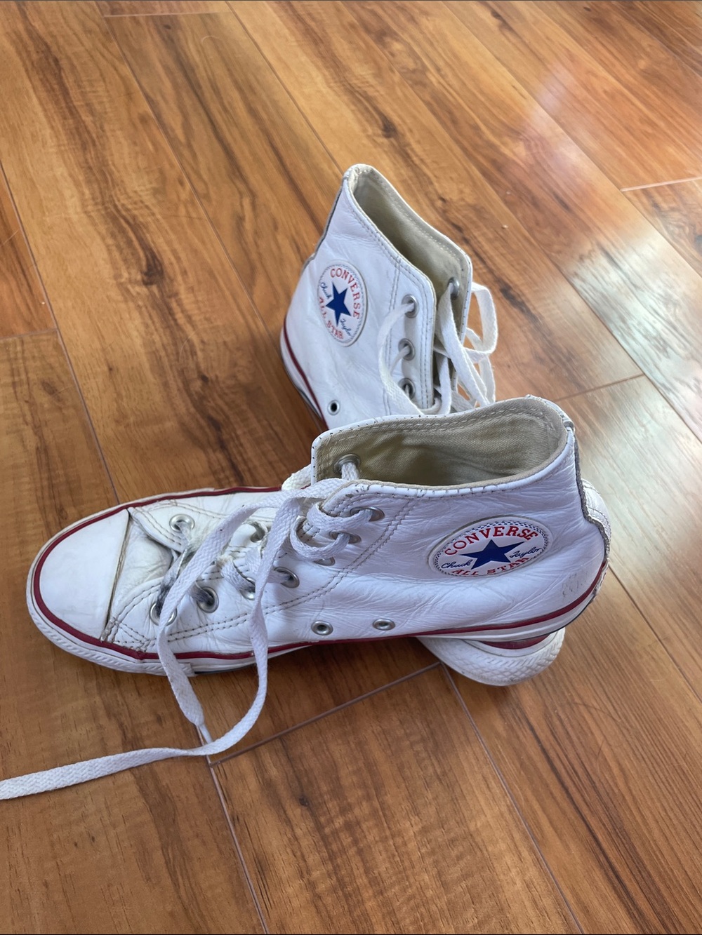 Converse leather White High-Top Sneakers with Red Accents